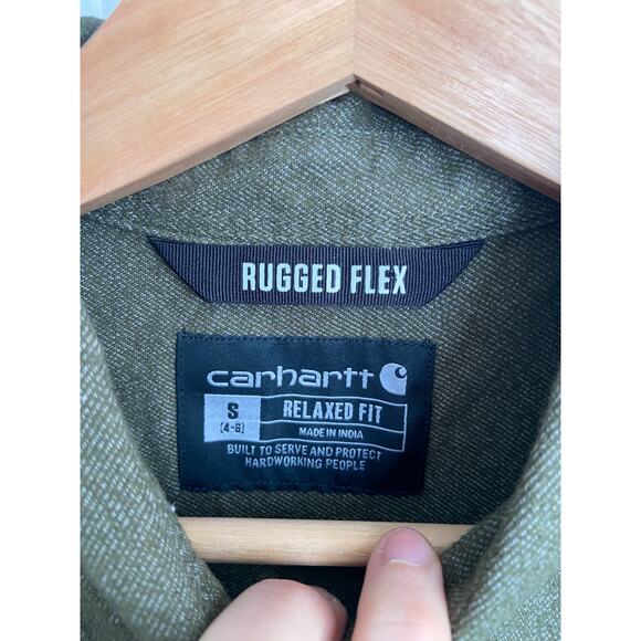 Carhartt Button Up Shirt Rugged Flex Relaxed Fit Small Green Flannel Midweight - Picture 3 of 5